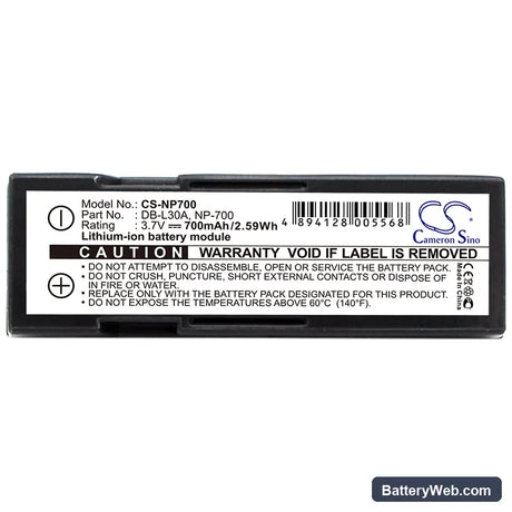 Pentax Optio Z10 Replacement Battery, 3.7V, 700mAh, Li-ion 5