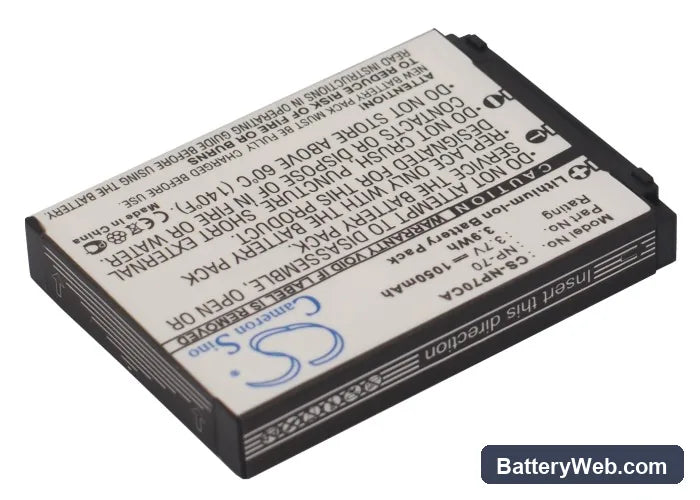 Casio Exilim Zoom EX-Z250BE Replacement Battery, 3.7V, 1050mAh, Li-ion 2