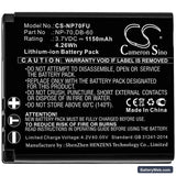Panasonic Lumix DMC-FX10EB-K Replacement Battery, 3.7V, 1150mAh, Li-ion 3