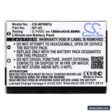 Fujifilm FinePix F30 Replacement Battery, 3.7V, 1800mAh, Li-ion 3