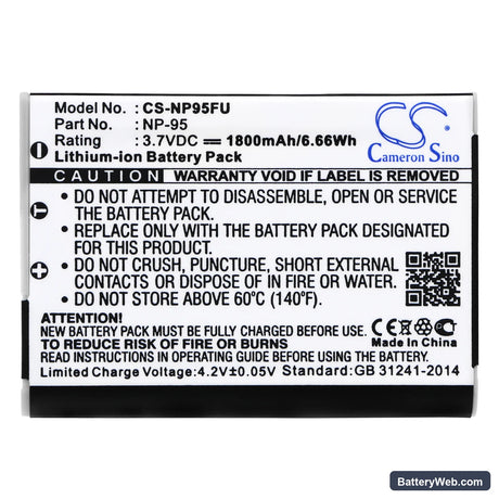 Fujifilm FinePix F30 Replacement Battery, 3.7V, 1800mAh, Li-ion 3