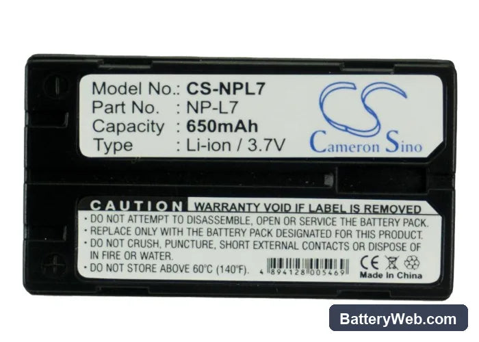 Casio QV-3EX Replacement Battery, 7.4V, 650mAh, Li-ion 5