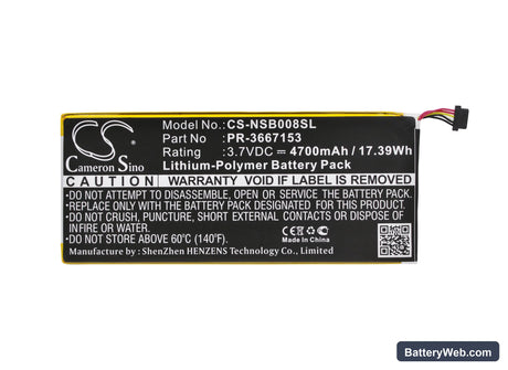 Nabi Dreamtab 8" Replacement Battery, 3.7V, 4700mAh, Li-Polymer 5
