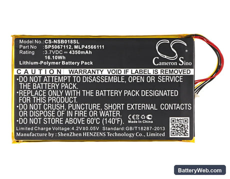 Fuhu Nabi DreamTab HD8 Replacement Battery, 3.7V, 4350mAh, Li-Polymer 5