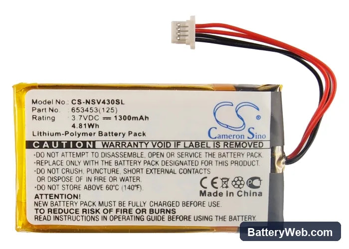 Insignia NS-NCV43 Replacement Battery, 3.7V, 1300mAh, Li-Polymer 5