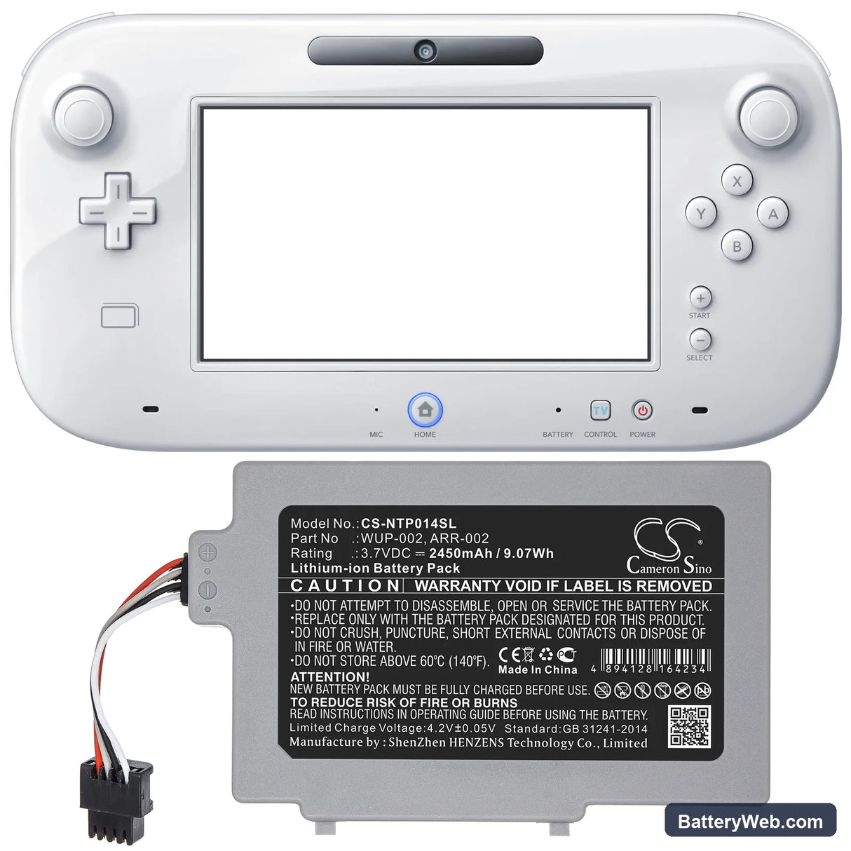 Nintendo Wii U 8G Replacement Battery, 3.7V, 2450mAh, Li-ion 6