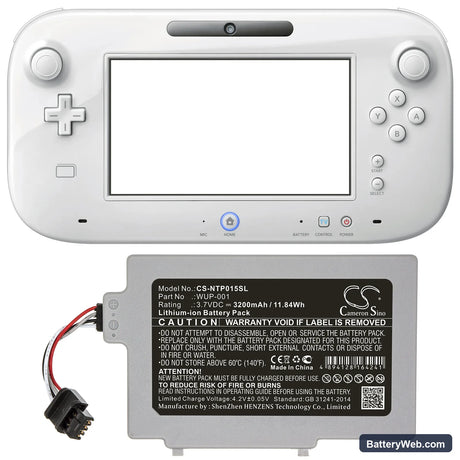 Nintendo Wii U GamePad WUP-001 Replacement Battery, 3.7V, 3200mAh, Li-ion 6