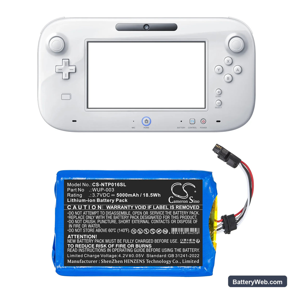 Nintendo Wii U GamePad WUP-003 Replacement Battery, 3.7V, 5000mAh, Li-ion 6