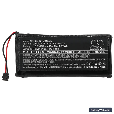 Nintendo Switch Controller Replacement Battery, 3.7V, 450mAh, Li-Polymer 3