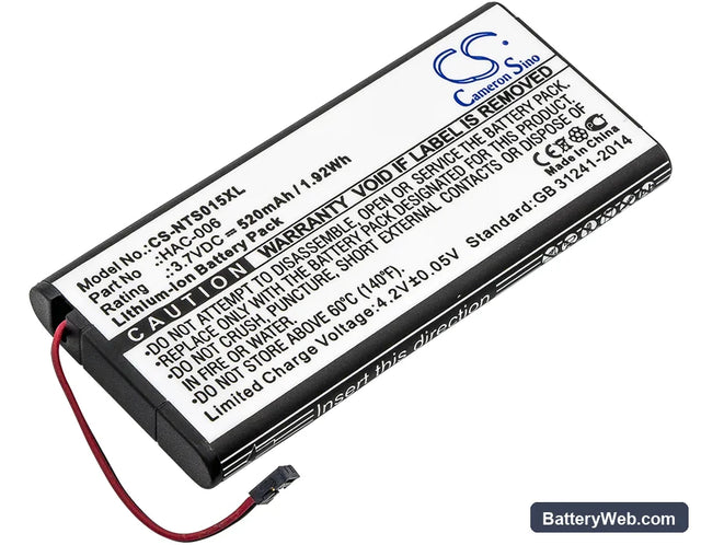 Nintendo Switch Controller Replacement Battery, 3.7V, 520mAh, Li-ion 1
