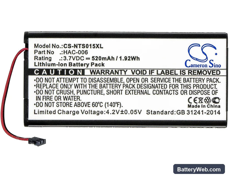 Nintendo Switch Controller Replacement Battery, 3.7V, 520mAh, Li-ion 5