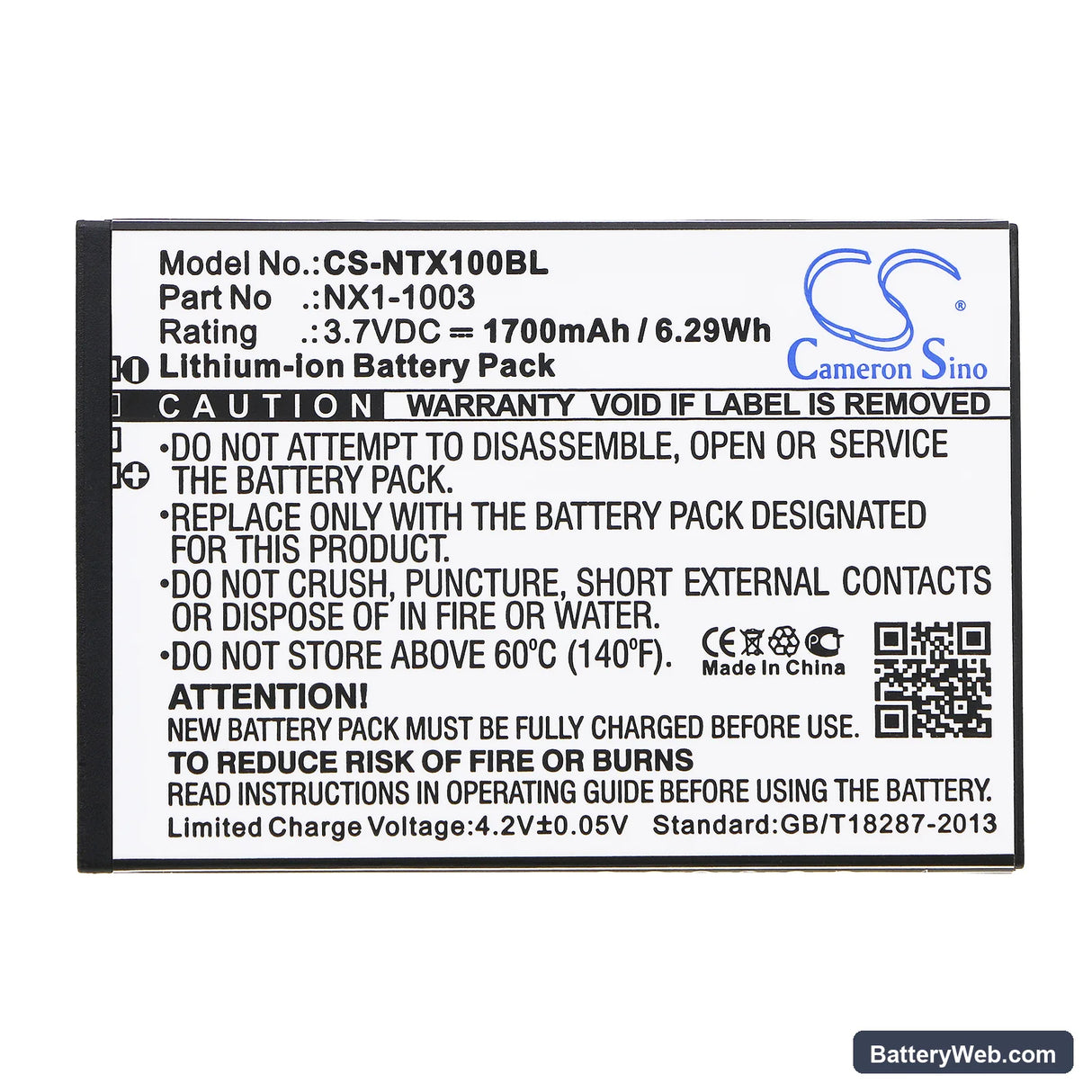 HandHeld Nautiz X1 Replacement Battery, 3.7V, 1700mAh, Li-ion 3