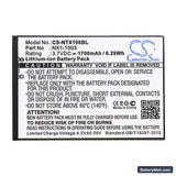 HandHeld Nautiz X1 Replacement Battery, 3.7V, 1700mAh, Li-ion 3