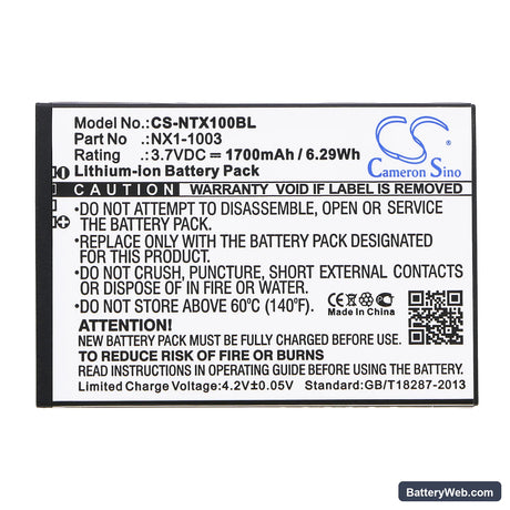 HandHeld Nautiz X1 Replacement Battery, 3.7V, 1700mAh, Li-ion 3
