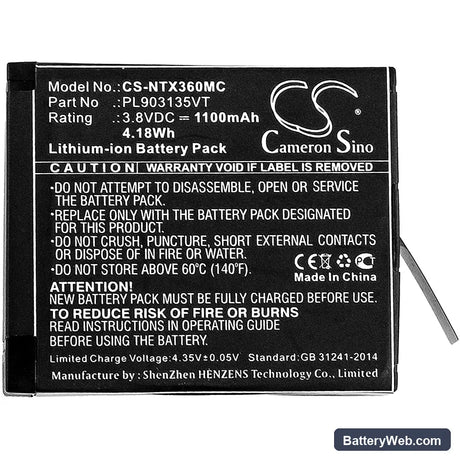 Insta360 One X Replacement Battery, 3.8V, 1100mAh, Li-ion 3