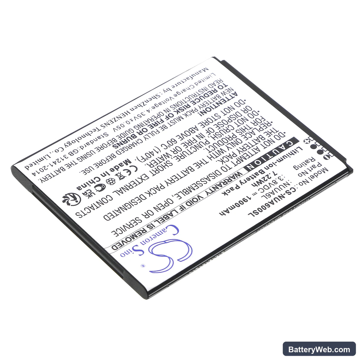 NUU A6L Replacement Battery, 3.8V, 1900mAh, Li-ion 2