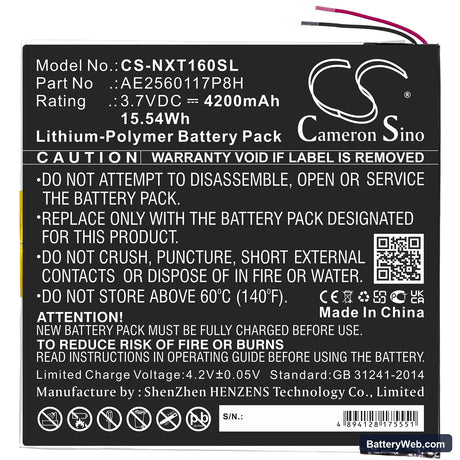 Nextbook Ares 10A Replacement Battery, 3.7V, 4200mAh, Li-Polymer 3