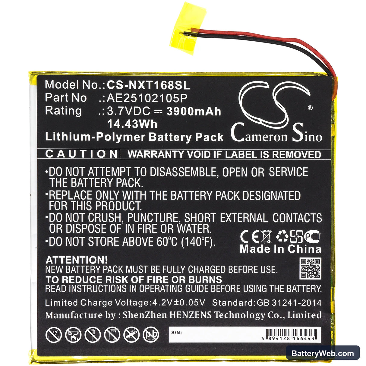 Nextbook Ares 8A Replacement Battery, 3.7V, 3900mAh, Li-Polymer 3