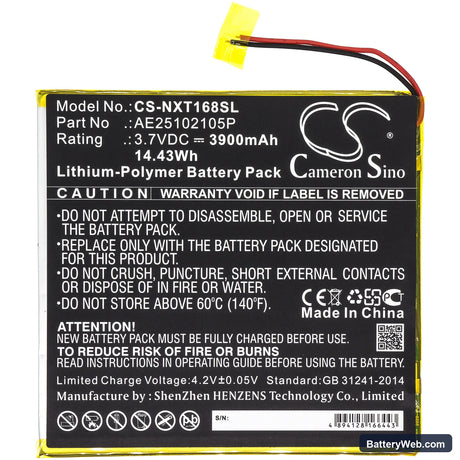 Nextbook Ares 8A Replacement Battery, 3.7V, 3900mAh, Li-Polymer 3