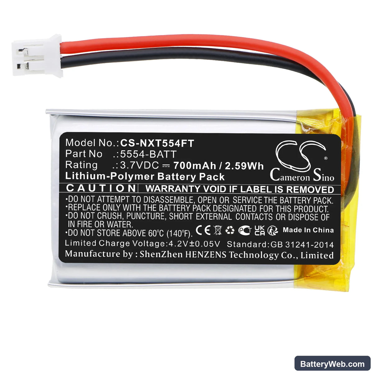 Nightstick XPR-5554G Headlamp Replacement Battery, 3.7V, 700mAh, Li-Polymer 3