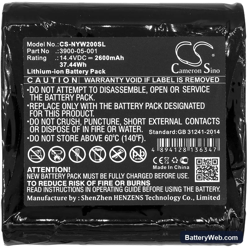 Noyes W2003M Replacement Battery, 14.4V, 2600mAh, Li-ion 3