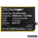 Oppo A11x Replacement Battery, 3.85V, 4900mAh, Li-Polymer 3