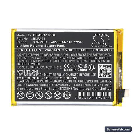 Oppo A18 Replacement Battery, 3.87V, 4850mAh, Li-Polymer 3