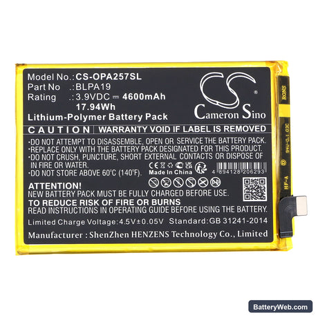 Oppo A58 Replacement Battery, 3.9V, 4600mAh, Li-Polymer 3
