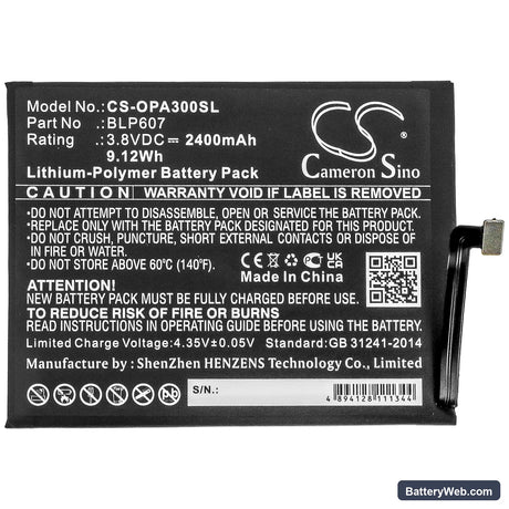 OnePlus Oneplus X Replacement Battery, 3.8V, 2400mAh, Li-Polymer 3