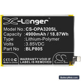 Oppo A32 Replacement Battery, 3.85V, 4900mAh, Li-Polymer 3