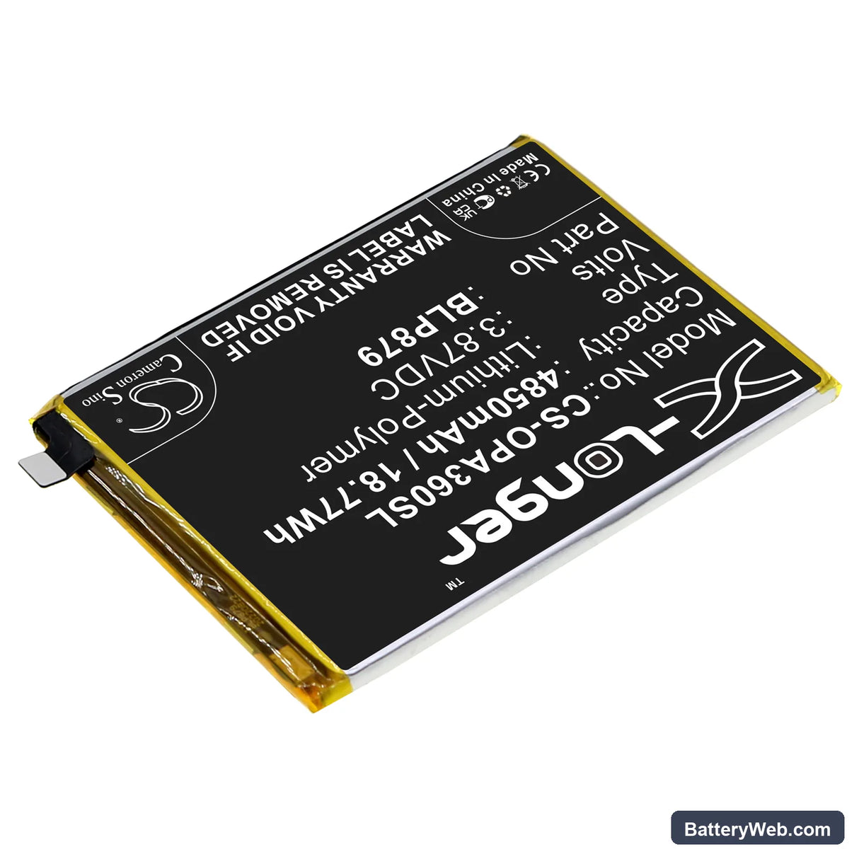 Oppo A36 Replacement Battery, 3.87V, 4850mAh, Li-Polymer 2