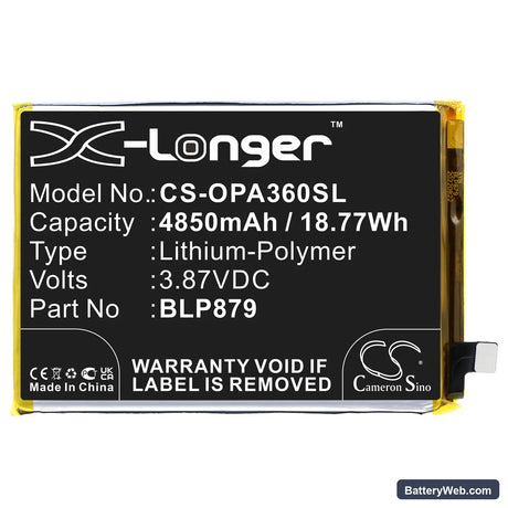 Oppo A36 Replacement Battery, 3.87V, 4850mAh, Li-Polymer 3