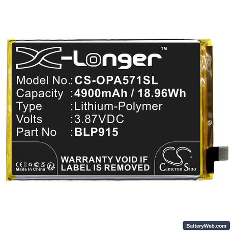Oppo A57 5G Replacement Battery, 3.87V, 4900mAh, Li-Polymer 3