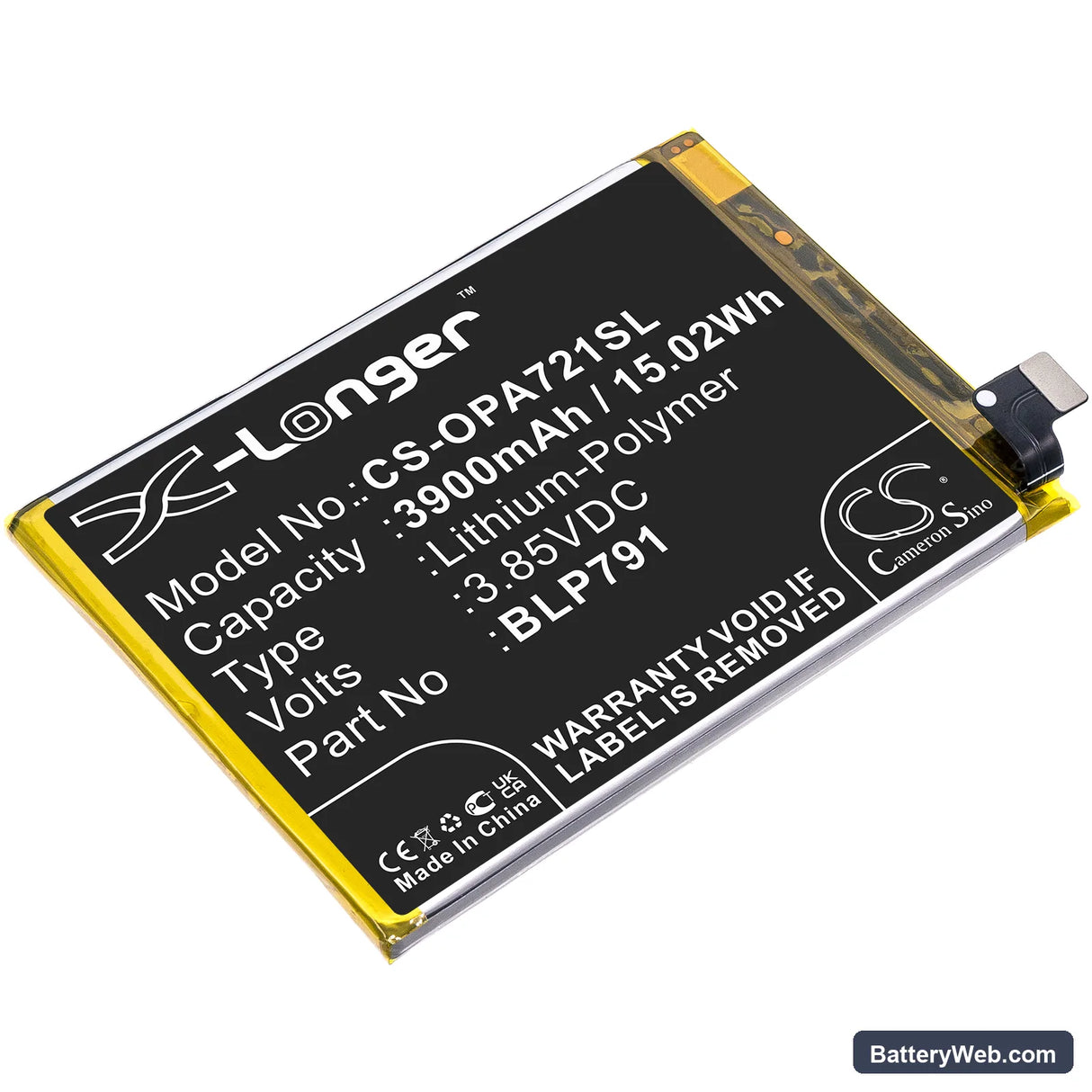 Oppo A72 5G 2020 Replacement Battery, 3.85V, 3900mAh, Li-Polymer 1