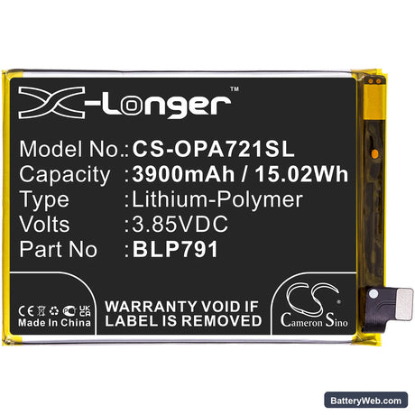 Oppo A72 5G 2020 Replacement Battery, 3.85V, 3900mAh, Li-Polymer 3