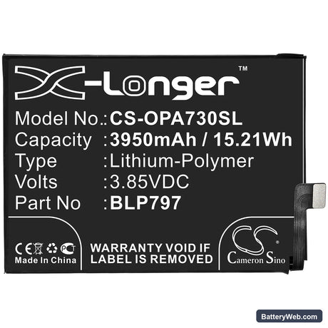 Oppo A72 5G Replacement Battery, 3.85V, 3950mAh, Li-Polymer 3