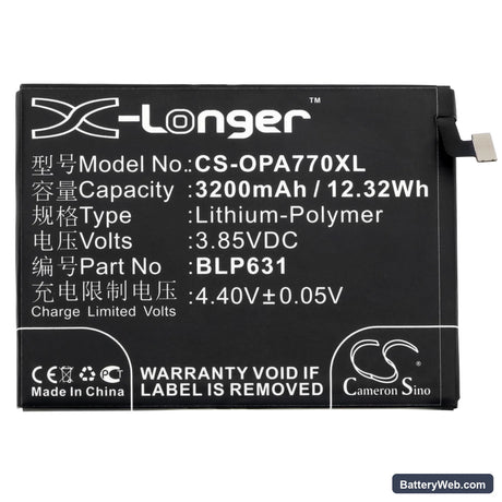 Oppo A77 Replacement Battery, 3.85V, 3200mAh, Li-Polymer 3