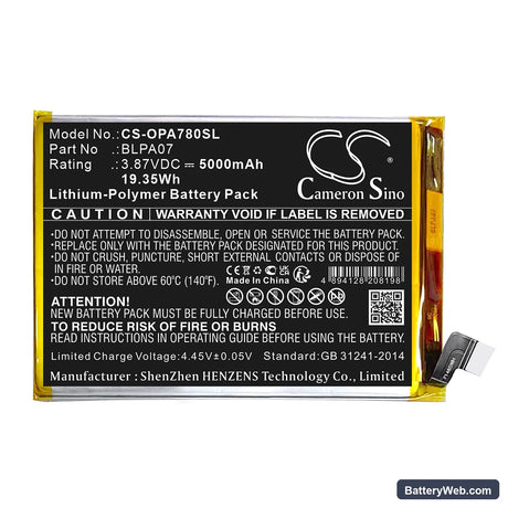 Oppo A78 4G Replacement Battery, 3.87V, 5000mAh, Li-Polymer 1