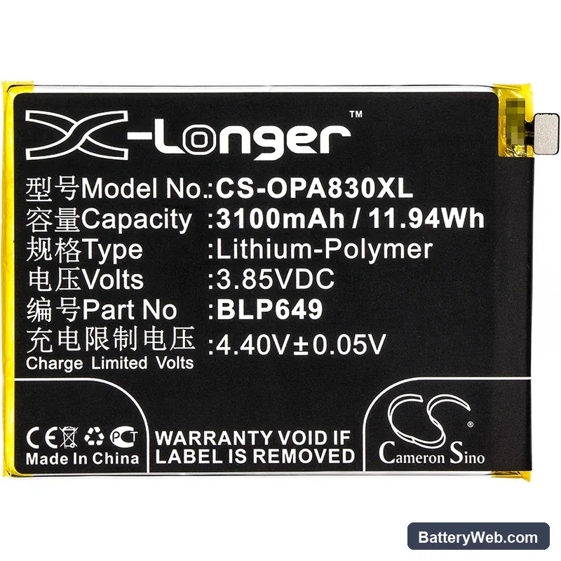 Oppo A83 Replacement Battery, 3.85V, 3100mAh, Li-Polymer 3