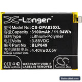 Oppo A83 Replacement Battery, 3.85V, 3100mAh, Li-Polymer 3