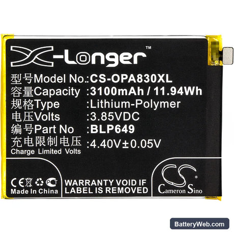Oppo A83 Replacement Battery, 3.85V, 3100mAh, Li-Polymer 3