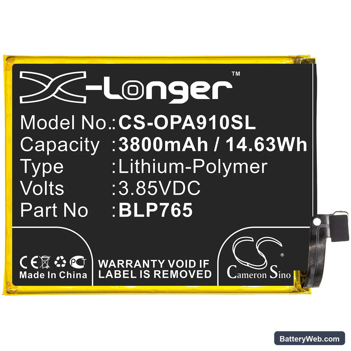 Oppo A91 Replacement Battery, 3.85V, 3800mAh, Li-Polymer 3