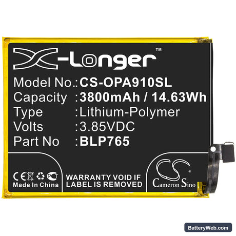 Oppo A91 Replacement Battery, 3.85V, 3800mAh, Li-Polymer 3