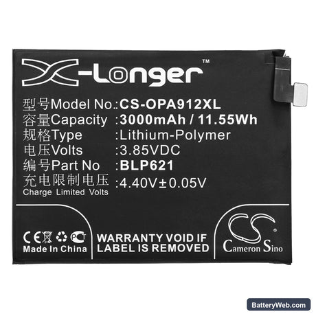 Oppo R9s Replacement Battery, 3.85V, 3000mAh, Li-Polymer 3