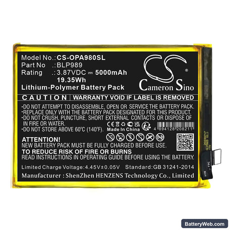Oppo A98 Replacement Battery, 3.87V, 5000mAh, Li-Polymer 1