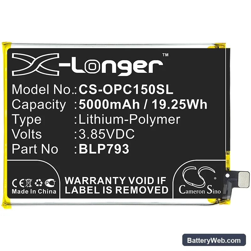 Oppo Realme C15 Replacement Battery, 3.85V, 5000mAh, Li-Polymer 3
