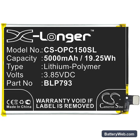 Oppo Realme C15 Replacement Battery, 3.85V, 5000mAh, Li-Polymer 3