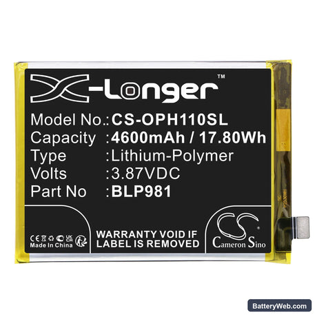 Oppo A1 Pro Replacement Battery, 3.87V, 4600mAh, Li-Polymer 3