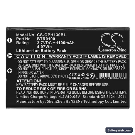 Opticon H13 Replacement Battery, 3.7V, 1100mAh, Li-ion 3