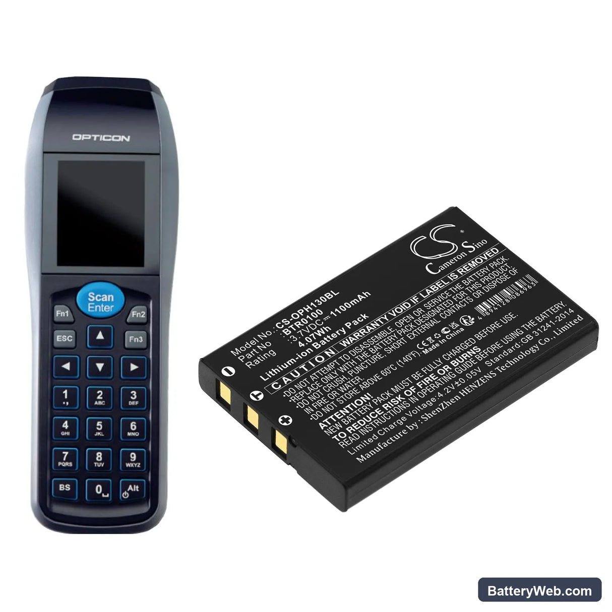 Opticon H13 Replacement Battery, 3.7V, 1100mAh, Li-ion 4